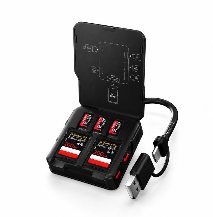 قارئ بطاقات ذاكرة ومحطة توصيل USB ‏ZT120 من Heatz – أسود