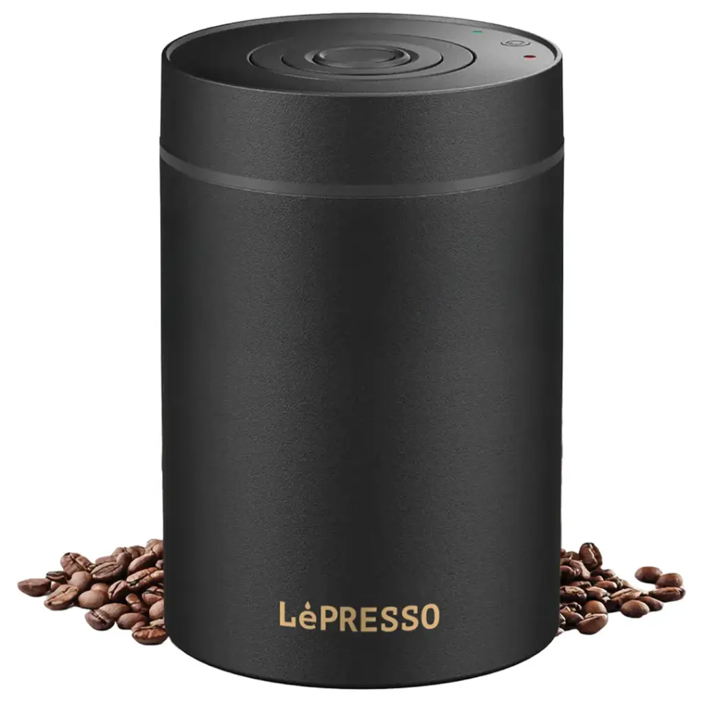 حافظة حبوب القهوة بتفريغ هوائي تلقائي سعة 1800 مل من LePresso – أسود