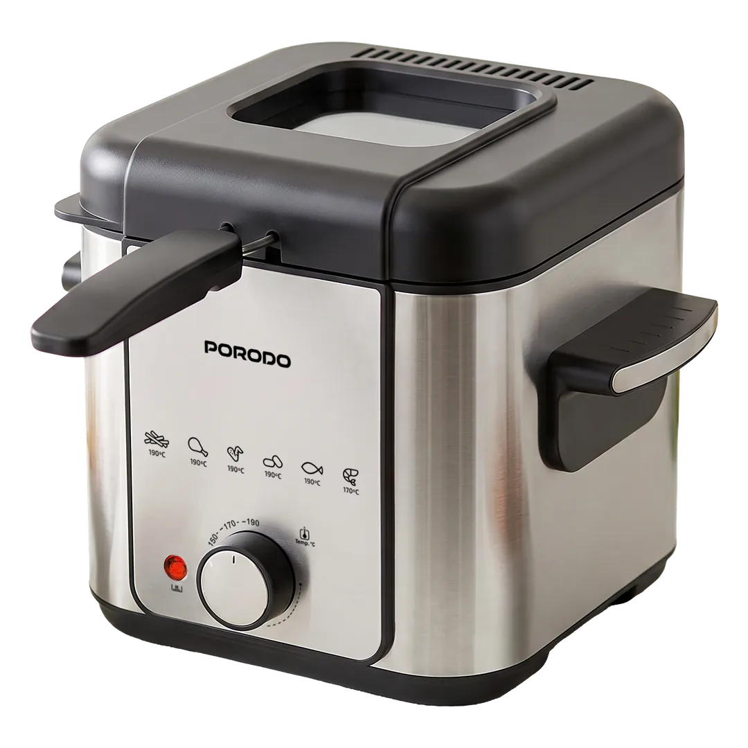 Porodo Crispo Single Basket Electric Deep Fryer 1.5L (PDLFSTMX15) Silver/Black