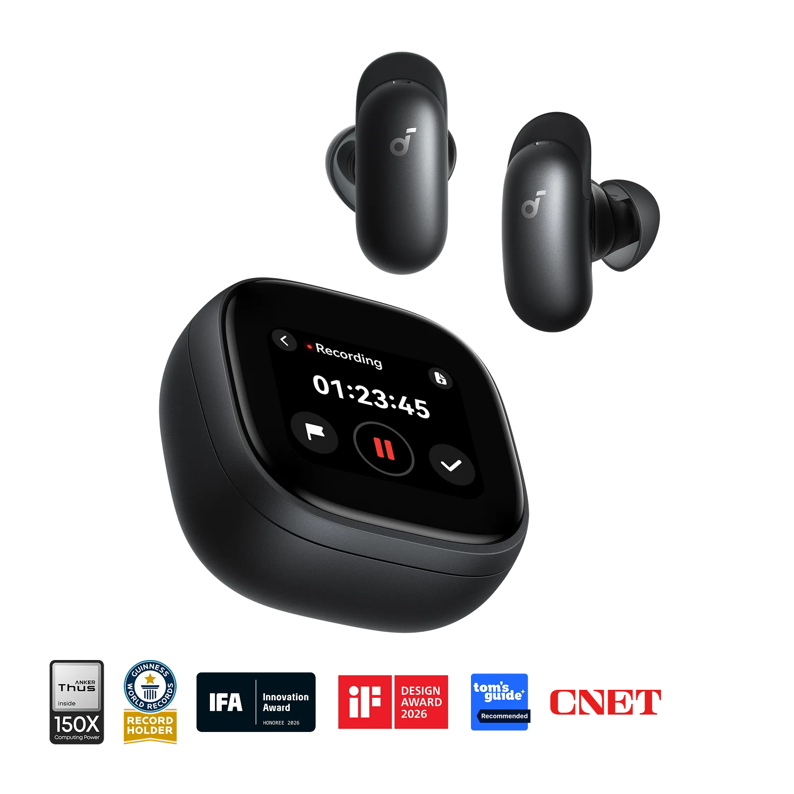 Anker Soundcore Liberty 5 Pro Max Wireless Earbuds with AI Note-Taker Smart Case (D1204H11) Black
