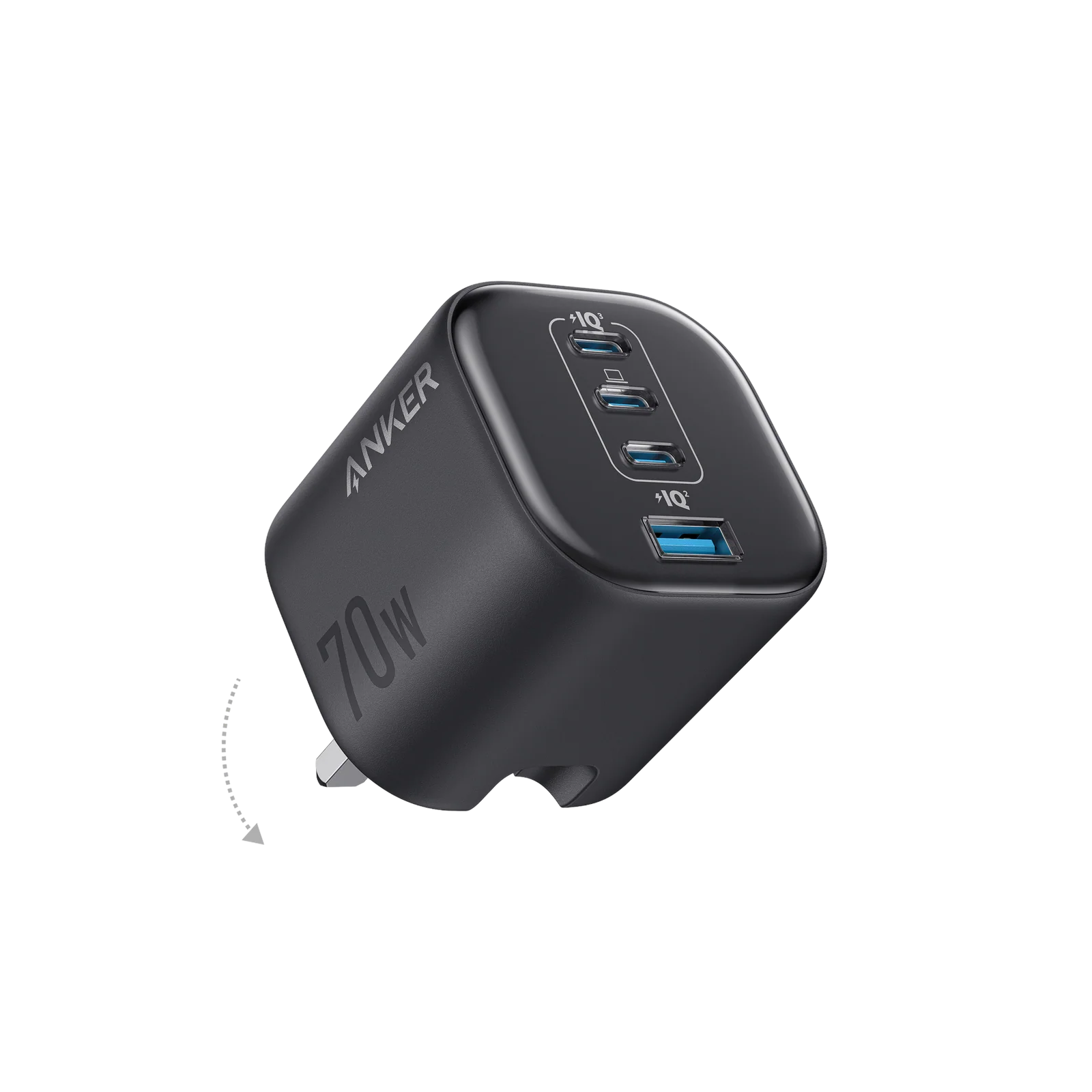 Anker Zolo Charger 4-Ports Folable Wall Adapter with Ultra-Fast 70W Output (A121CK11) Black