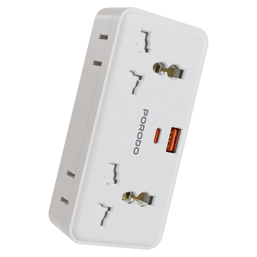Porodo Plex 1500W Universal Adapter with Multiple USB & AC Outlets (PDFWCH107) White