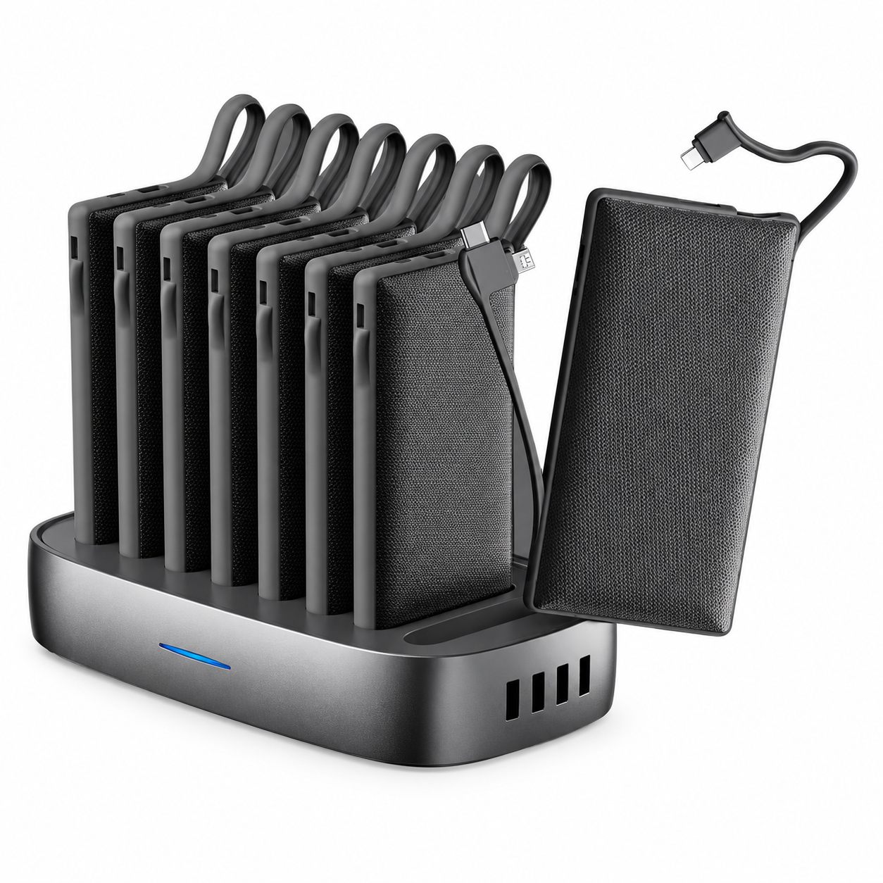 WST 8 in 1 Multiple Power Bank Docking Station with Built-in Cables (PB922B8) Black