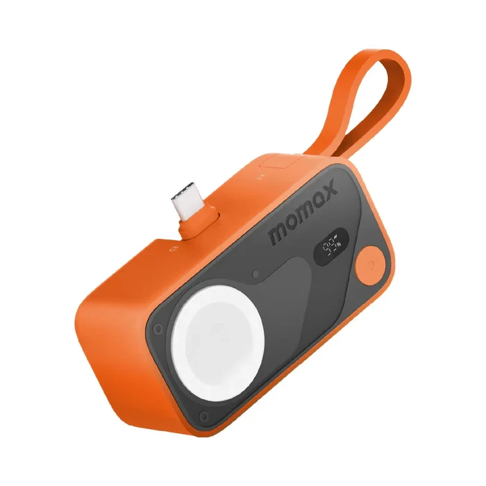 باور بنك 5000mAh X Pro Mini+ مع قابس USB-C قابل للطي وشاحن Apple Watch من Momax - البرتقالي