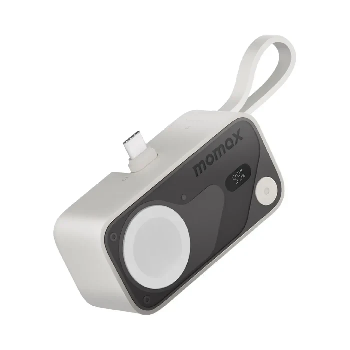 باور بنك 5000mAh X Pro Mini+ مع قابس USB-C قابل للطي وشاحن Apple Watch من Momax - أبيض
