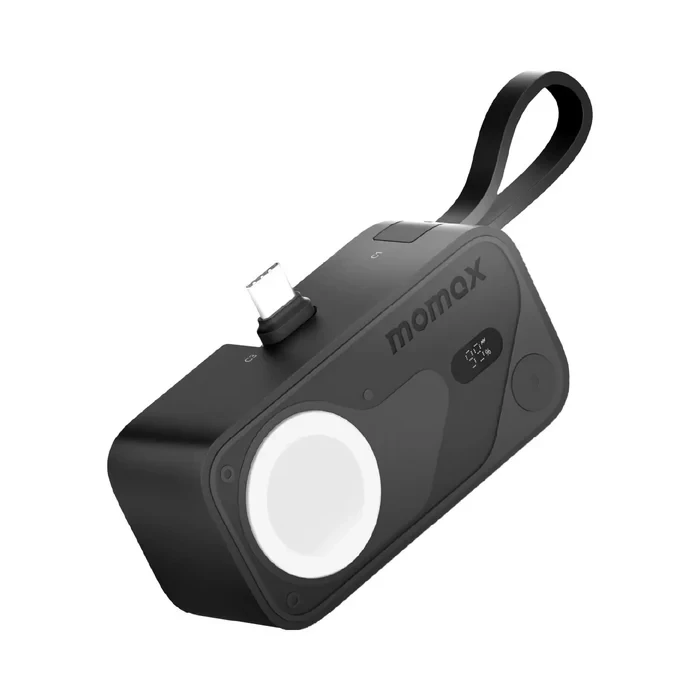 باور بنك 5000mAh X Pro Mini+ مع قابس USB-C قابل للطي وشاحن Apple Watch من Momax - أسود