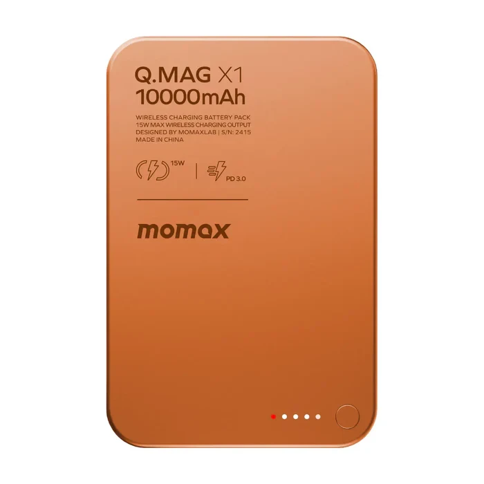 باور بنك مغناطيسي شحن لاسلكي Q.Mag X سعة 10000mAh (IP117A) من Momax – برتقالي
