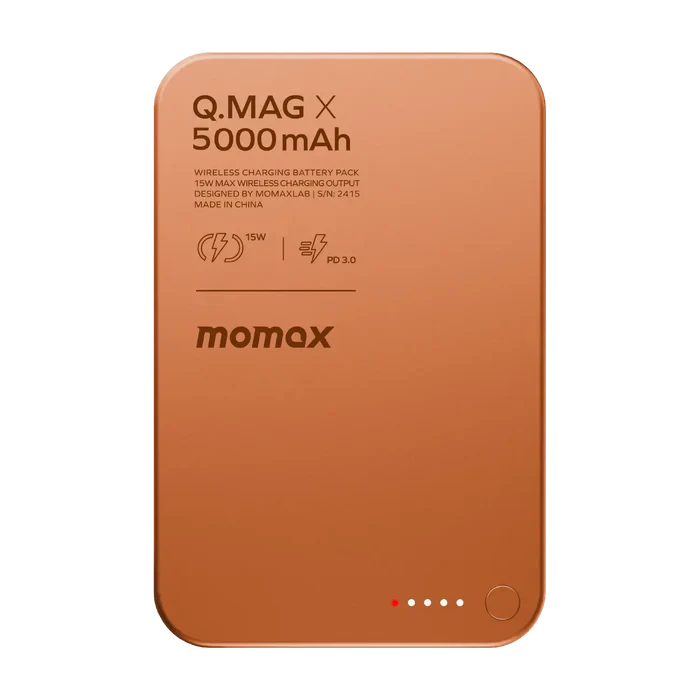 باور بنك مغناطيسي شحن لاسلكي Q.Mag X سعة 5000mAh (IP116A) من Momax – برتقالي