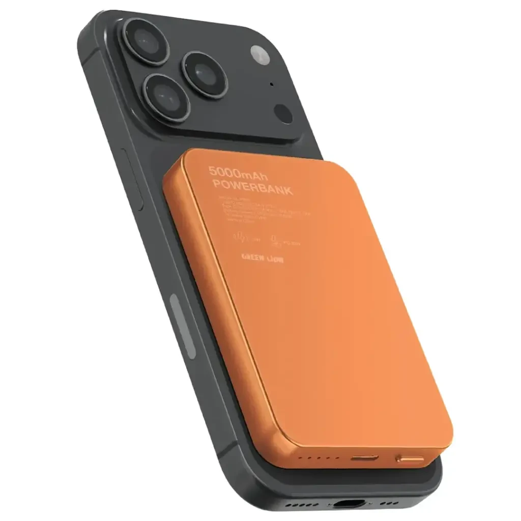 باور بانك مغناطيسي Green Lion GL-MAG 5 بسعة 5000mAh – برتقالي