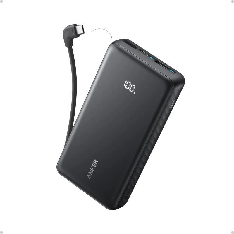 باور بانك  Zolo 20K بقوة 22.5 واط مع كابل USB-C مدمج – من Anker – أسود