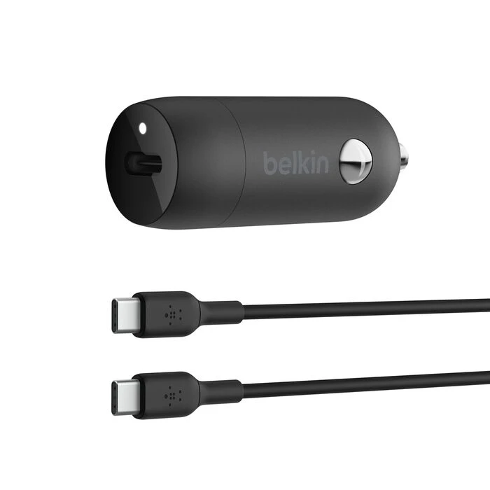 شاحن سيارة بيلكين مع كابل USB-C إلى USB-C - أسود