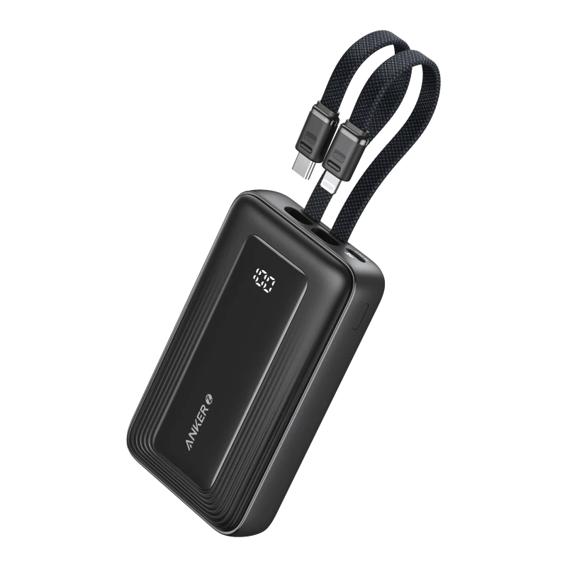 باوربانك Anker زولو بسعة 10,000 مللي أمبير وبقوة 30 واط ومنفذ USB-C وكابل Lightning اسود