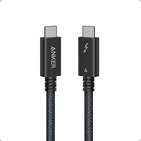 Anker كايبل hunderbolt  4 يو إس بي-سي إلى يو إس بي-سي بطول 3.3 قدم بقدرة شحن 240 واط وسرعة نقل بيانات 40 جيجابت في الثانية - أسود