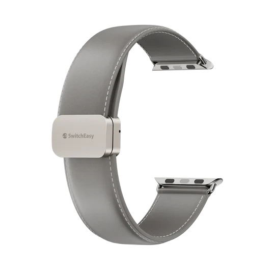 سير جلد طبيعي كلاسيكي بقفل مغناطيسي لساعة Apple Watch مقاس 44/45/46/49مم لون رمادي من SwitchEasy