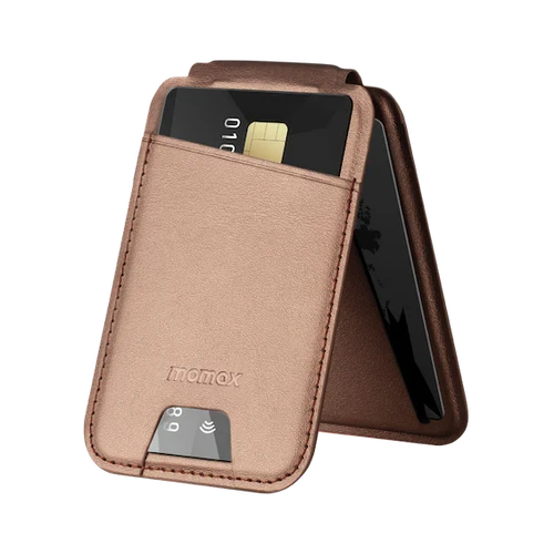 محفظة بطاقات مغناطيسية 1-Wallet مع حامل من Momax (SR29) - روز قولد