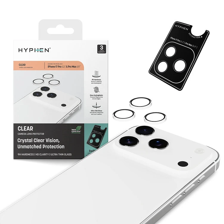 حماية عدسة الكاميرا HYPHEN لهاتف iPhone 17 Pro/Pro Max - شفاف