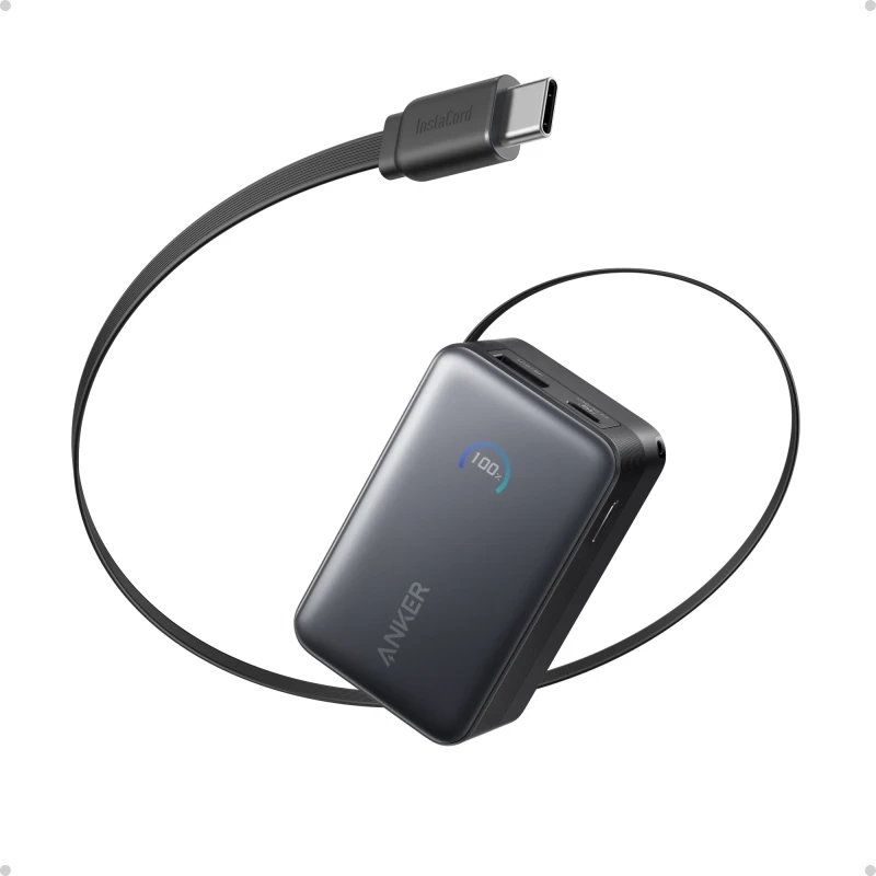 باور بانك أنكر نانو بقوة 10 كيلو وقوة 45 واط مع كابل USB-C مدمج (A1638H11) أسود