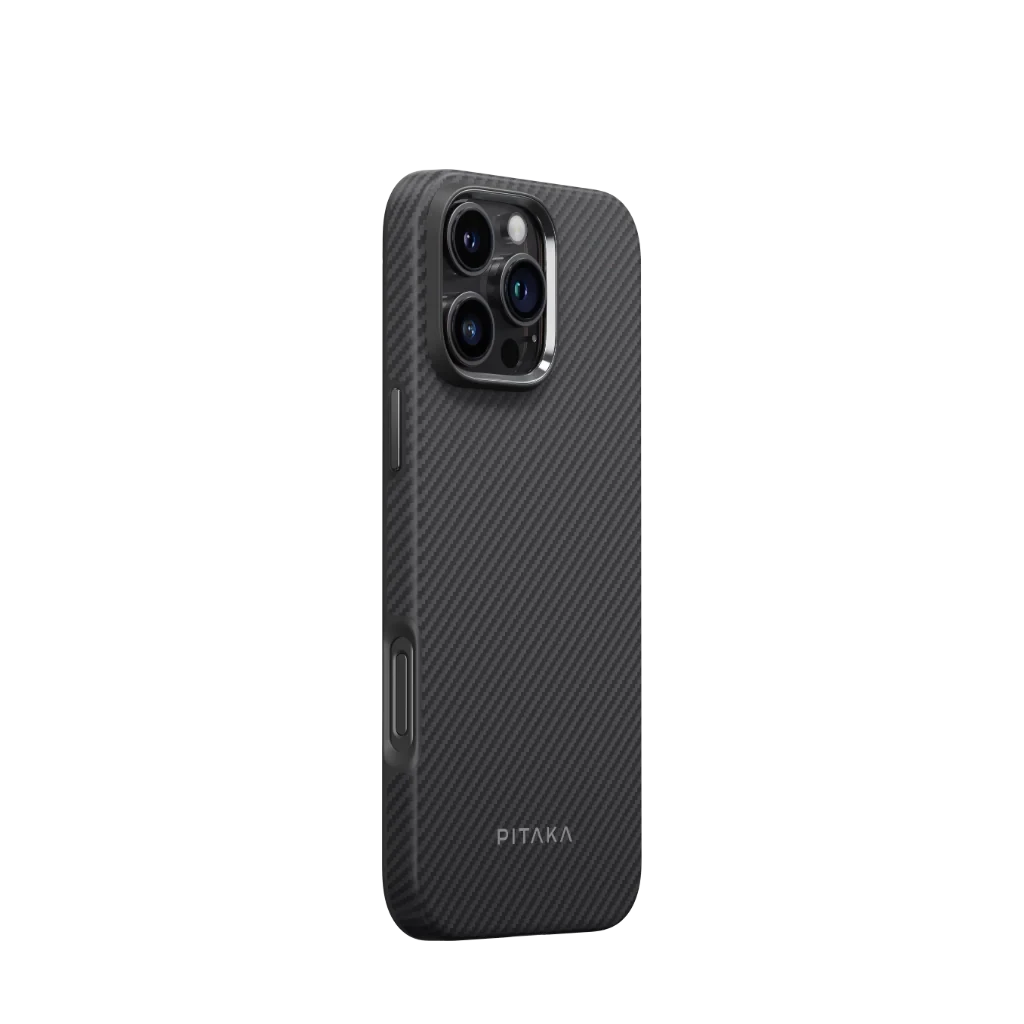 كفر Pitaka المنسوج لهاتف iPhone 16 Pro Max - أسود/رمادي