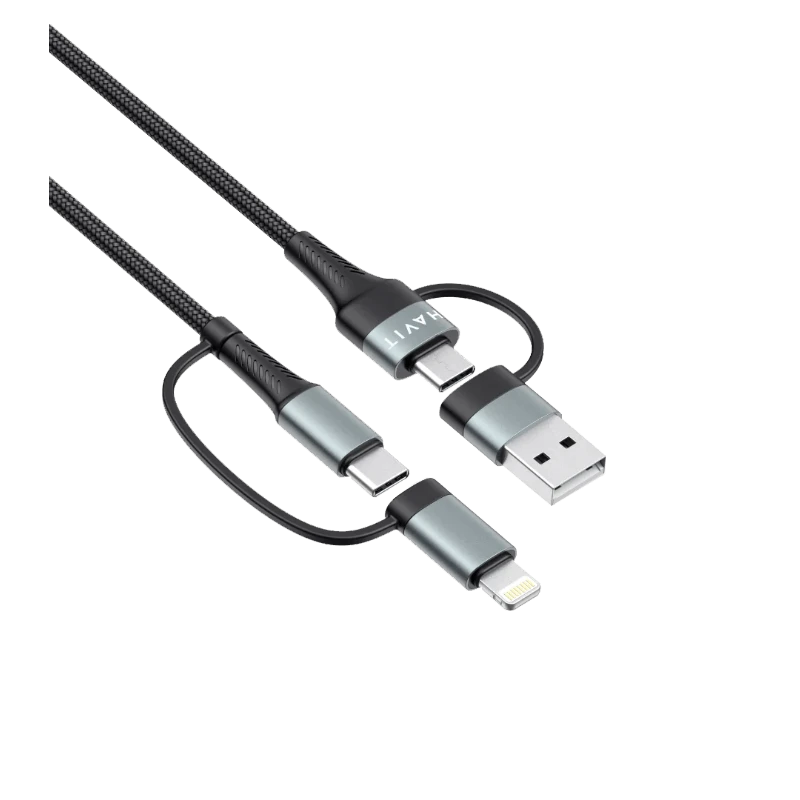 Havit كيبل شحن 4 في 1 (USB-A/USB-C إلى USB-C/Lightning) CB6244 – أسود رمادي