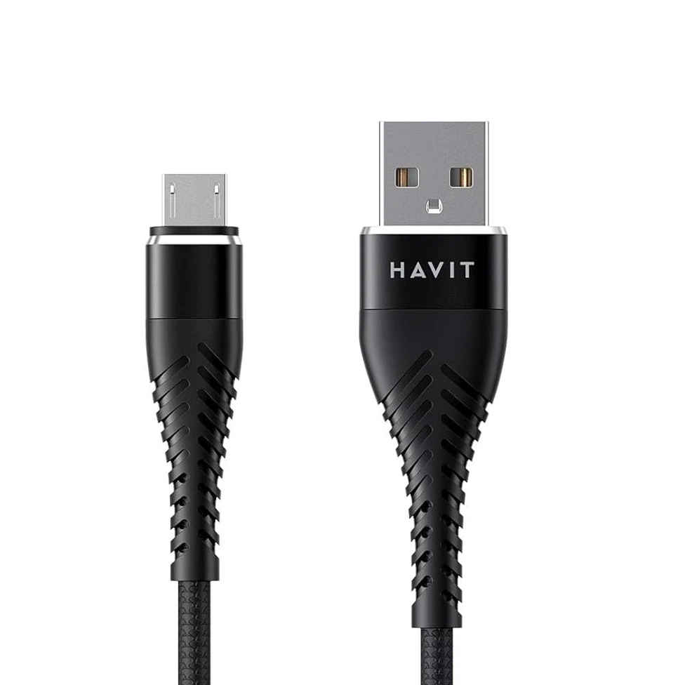 كابل Havit USB-A إلى Micro USB PU مضفر بطول 1 متر - أسود