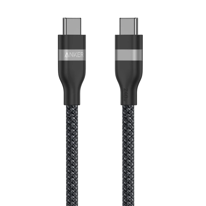 كابل Anker USB-C إلى USB-C (6 أقدام، 240 واط، مضفر مُعاد تدويره)  - أسود