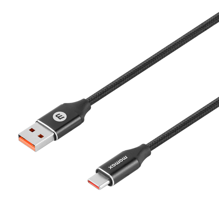 كابل Momax Elite Link بطول 1.2 متر من USB-C إلى USB-A بقوة 66 وات - 6 أمبير (DA20) أسود