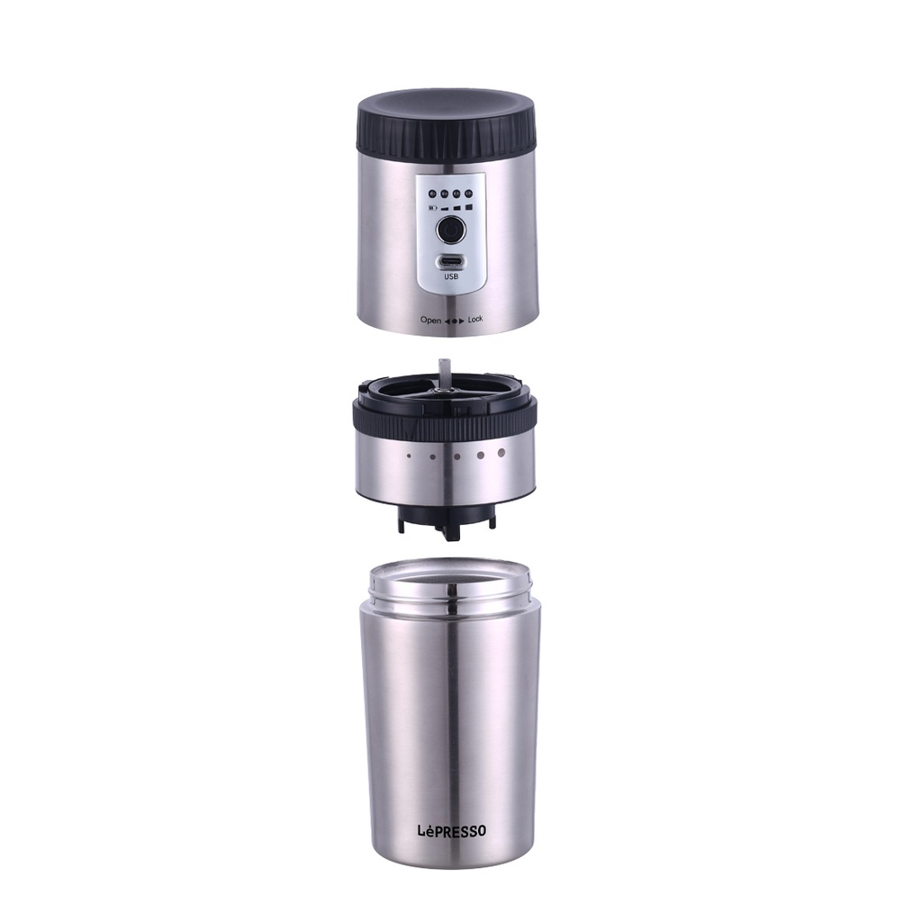 LePresso Portable Mug Burr Grinder Coffee Maker 250ML - Silver