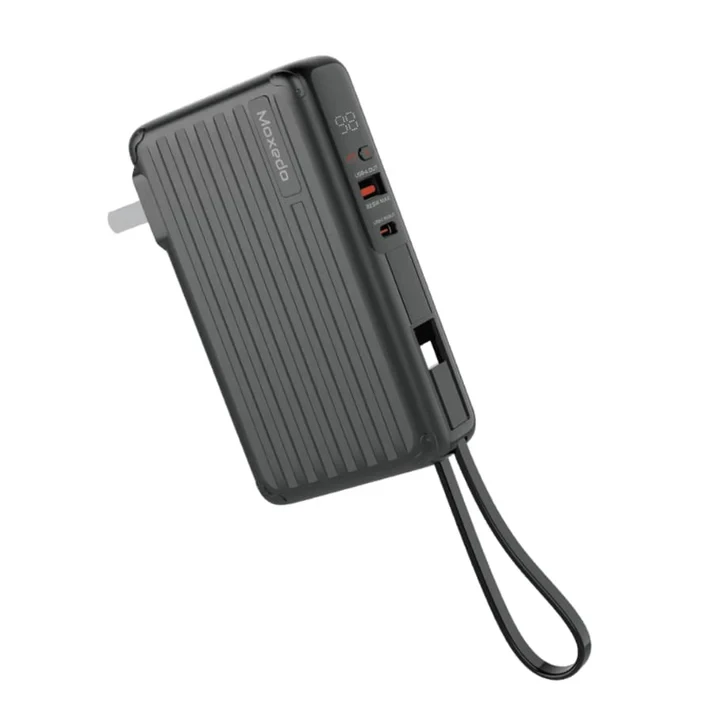 باوربانك وشاحن جداري للسفر Moxedo Porta-Go بسعة 10000 مللي أمبير مع كابل USB-C - أسود