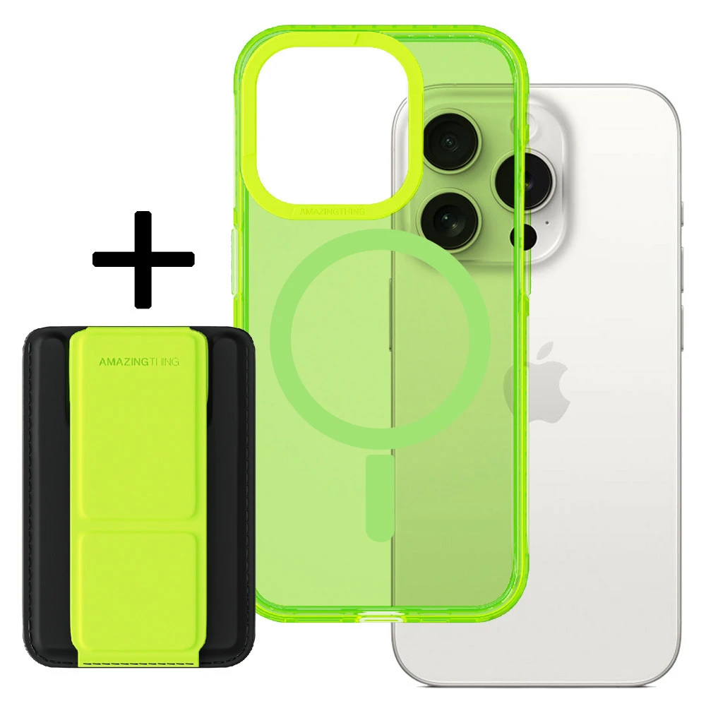 كفر ومحفظة Amazing Thing Titan Pro Neon Mag مع حامل لهاتف آيفون 15 برو