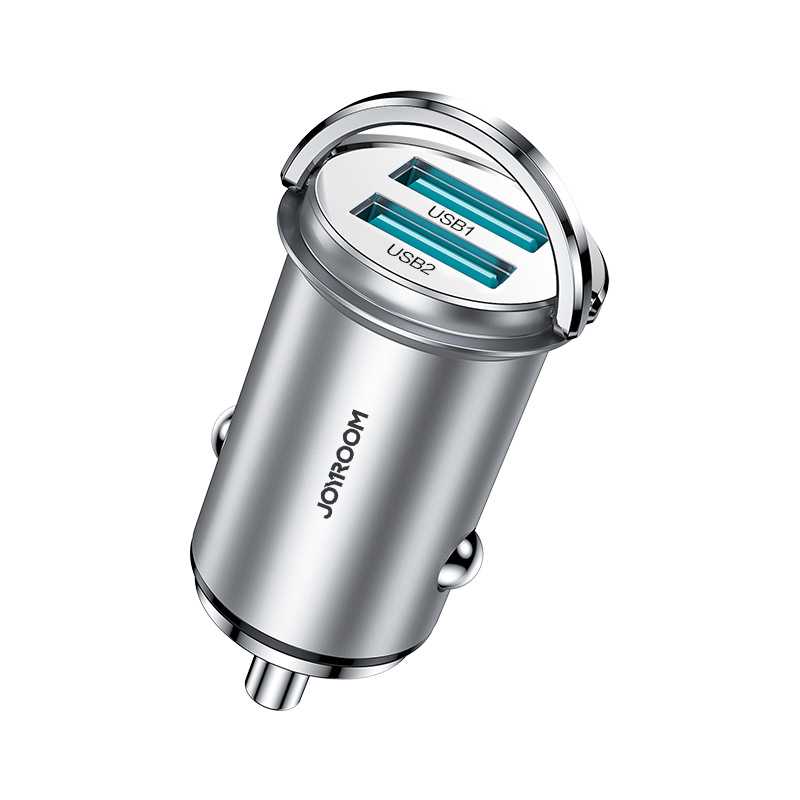 شاحن السيارة السريع Joyroom 45W Dual USB Mini – فضي