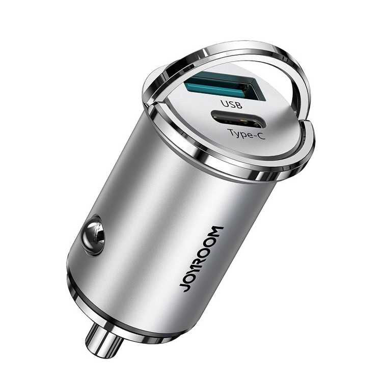 شاحن السيارة السريع Joyroom 45W USB + Type C – فضي