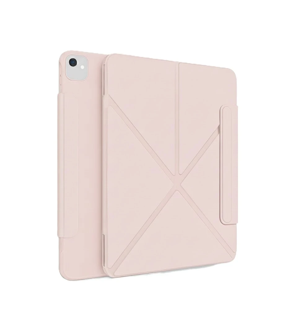 كفر XUNDD  مغناطيسية ذكية قابلة للطي لجهاز iPad Air مقاس 13 بوصة (M2/M3) وPro مقاس 12.9 بوصة - وردي