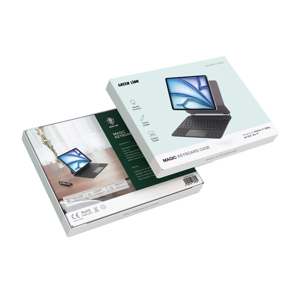 حافظة لوحة المفاتيح السحرية اللاسلكية Green Lion لجهاز iPad Air 11 بوصة (M2/M3) وPro 11 بوصة (الثالث/الرابع) أسود